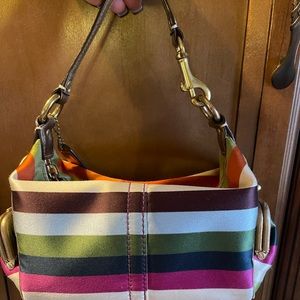 Authentic Small Satin Multi-Colored Striped Vintage Coach Legacy Handbag